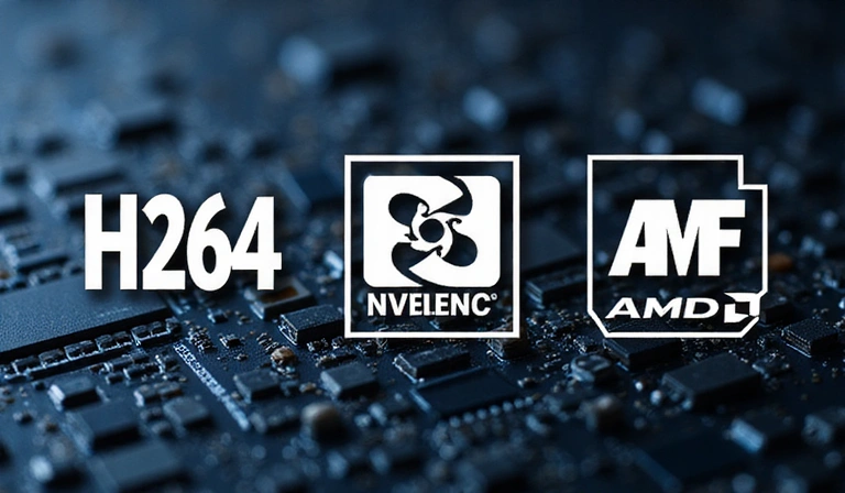 Symboles de codecs vidéo H.264, NVENC, AMF