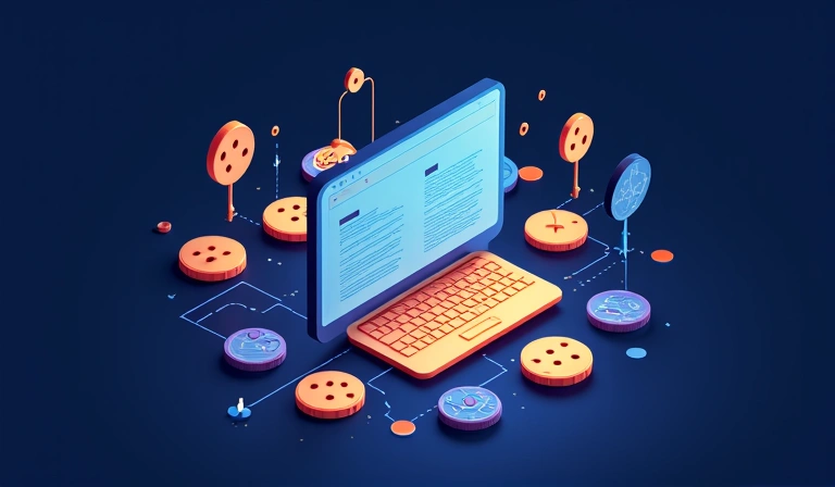 Illustration de cookies numériques et d'icônes de navigation web