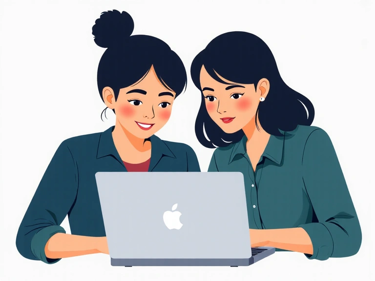 Deux personnes collaborant autour d'un ordinateur portable, symbolisant le support et l'entraide