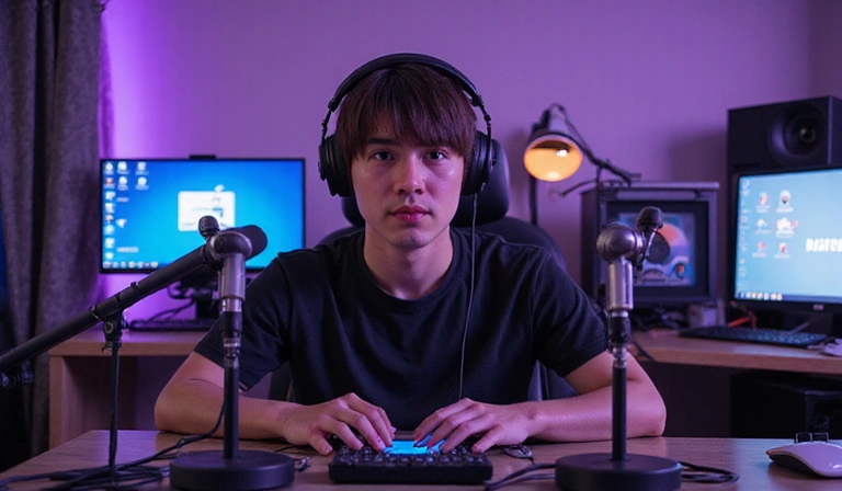 Streamer professionnel avec équipement de haute qualité